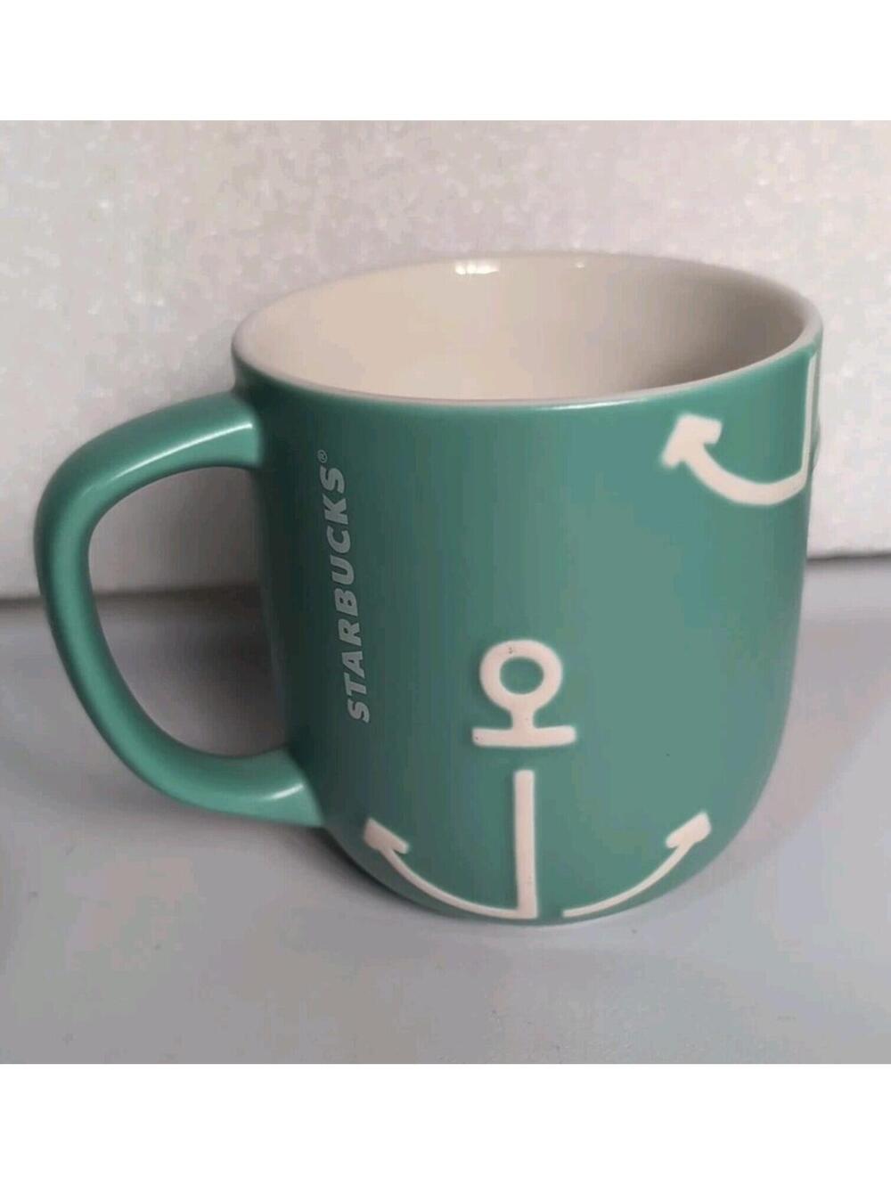 Starbucks Nautical Anchor Logo Turquoise Mint Ceramic Mug Cup 12 oz 2015